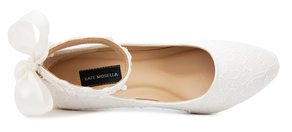 Carin Ivory White Satin Lace With Lace Ribbon Strap Wedding Shoes