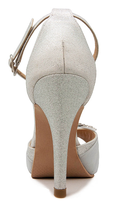 Caneley Silver Glitter With Chiffon & Buckle Wedding Sandals