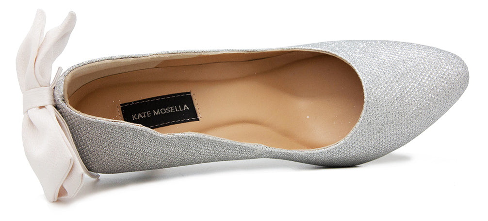 Lorraine Silver Glitter With Ivory White Satin Bow Wedding Shoes