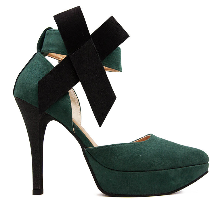 Ella Green Suede With Bow Contrast Shoes