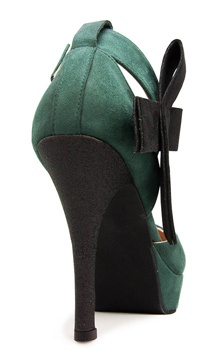 Ella Green Suede With Bow Contrast Shoes