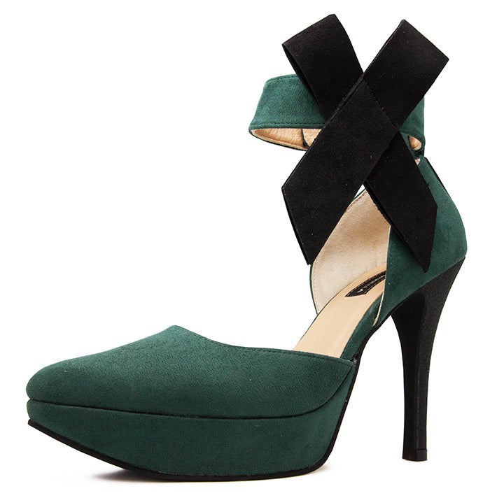 Ella Green Suede With Bow Contrast Shoes