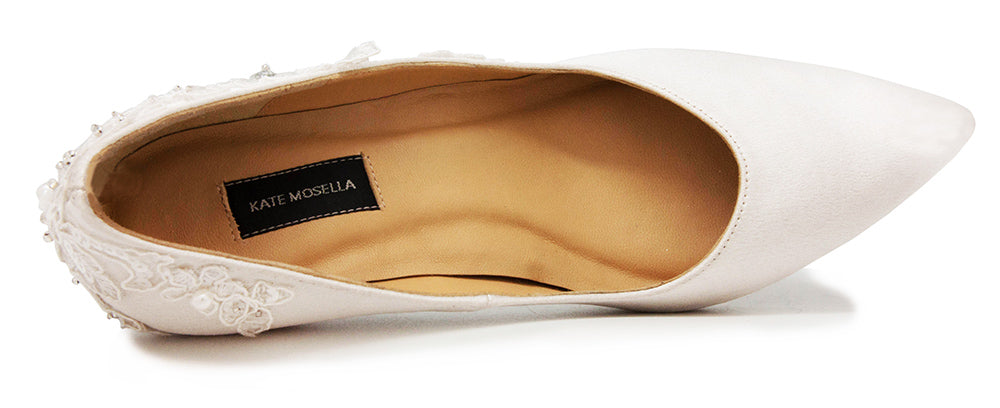 Valencia Ivory White Satin With White Lace Wedding Shoes