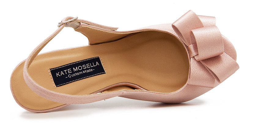 Daria Nude Pink Satin With Bow SlingBack Wedding Shoes