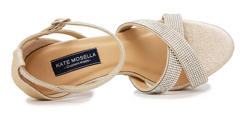Rosalie Gold Glitter With Diamante Wedding Sandals