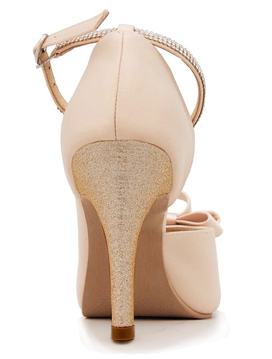 Becca Light Beige Satin With Bow & Diamante Wedding Shoes