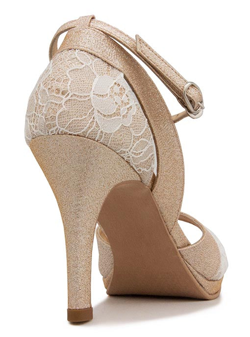 Marine Rose Gold Glitter With White Lace Wedding Sandals