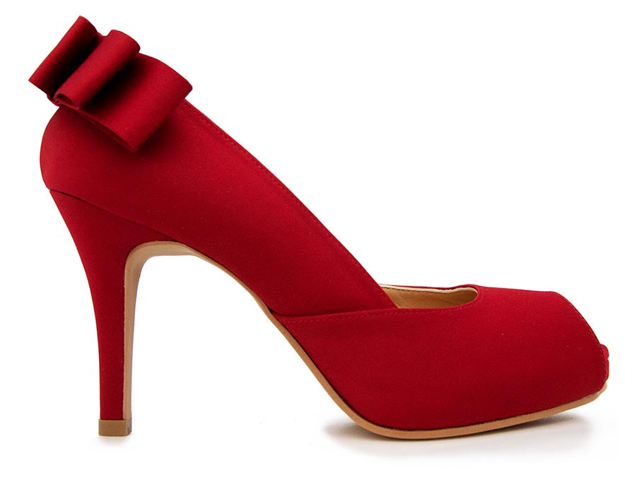 Nicole Wine Red Silk With Back Bow Dinner Shoes