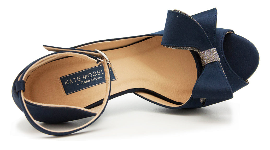 Brianna Navy Blue Silk With Bow Dinner Shoes