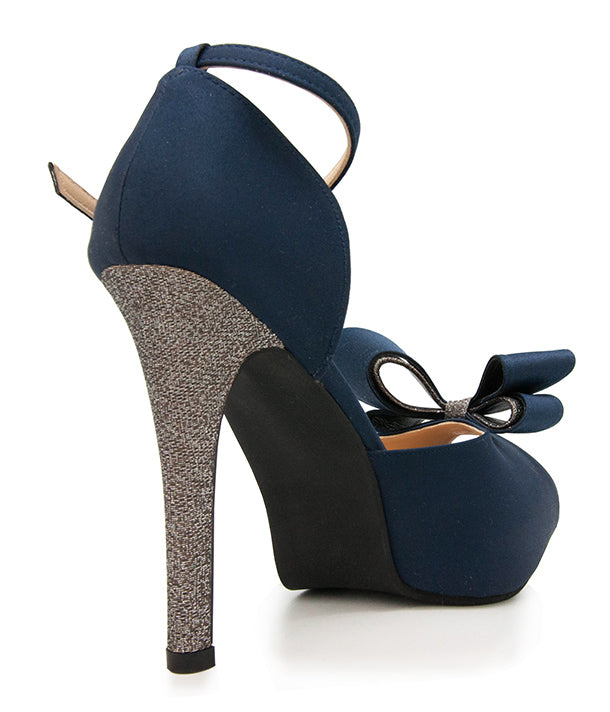 Brianna Navy Blue Silk With Bow Dinner Shoes