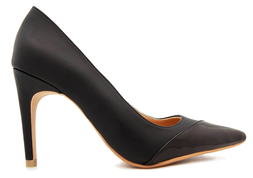 Regine Black PU With Black Patent Contrast Shoes