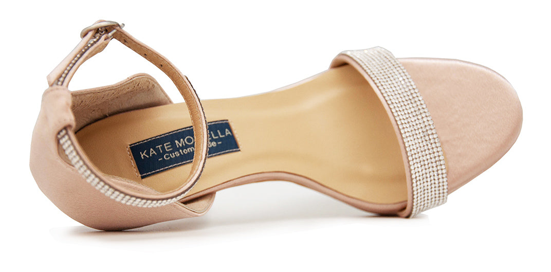 Flavia Nude Pink Satin With Diamante Wedding Sandals(Custom Made)