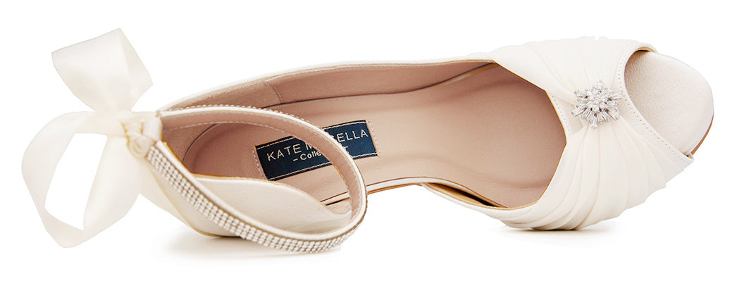 Audrey Ivory White Satin Chiffon & Buckle Wedding Shoes