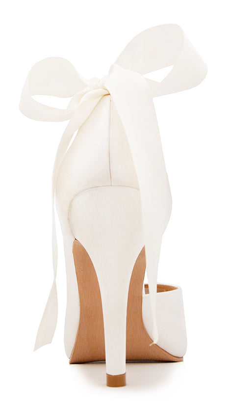 Ivy Ivory White Satin With Diamante Ribbon Strap Wedding Shoes (Custom Made)