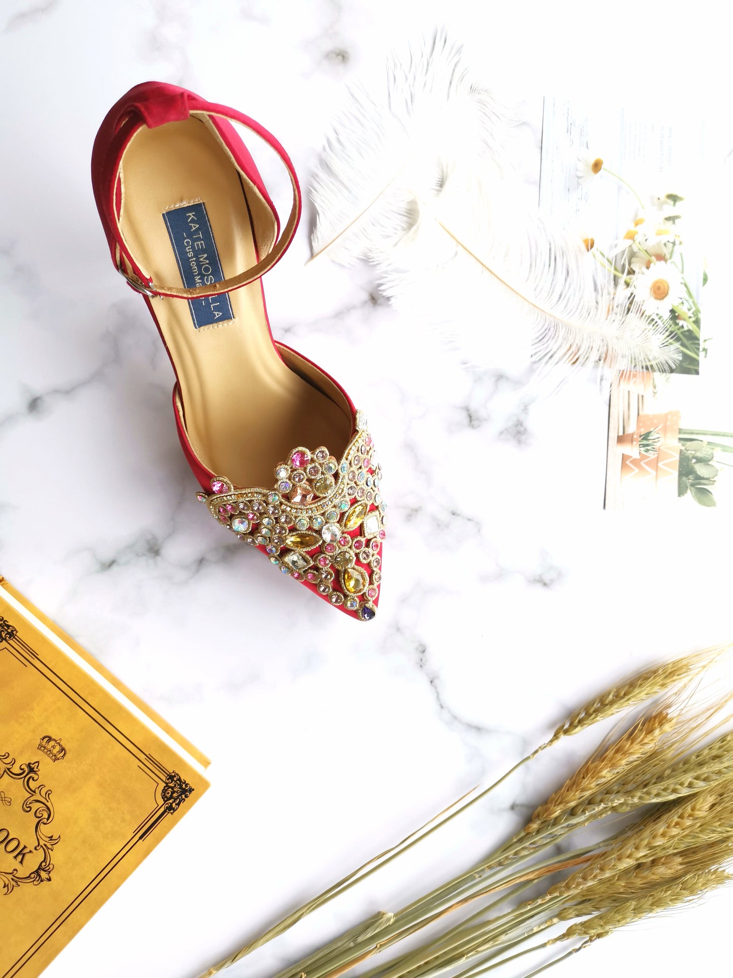 Kyla Wine Red Silk With Applique Dinner Shoes