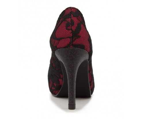 Marisa Maroon Satin With Black Lace Shoes