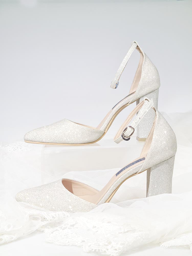 Kylie Silver Glitter Ankle Strap Pump(Custom Made)