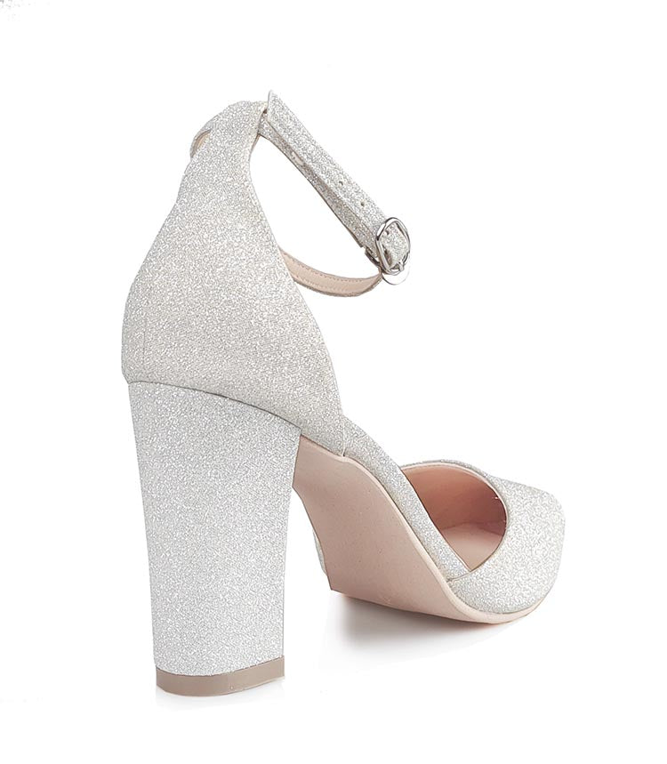 Kylie Silver Glitter Ankle Strap Pump(Custom Made)