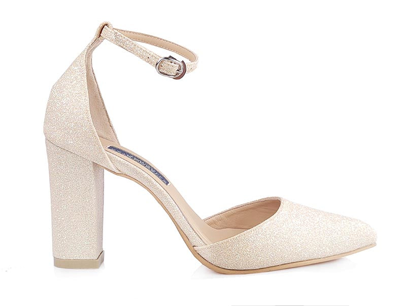 Kylie Champagne Glitter Ankle Strap Pump(Custom Made)