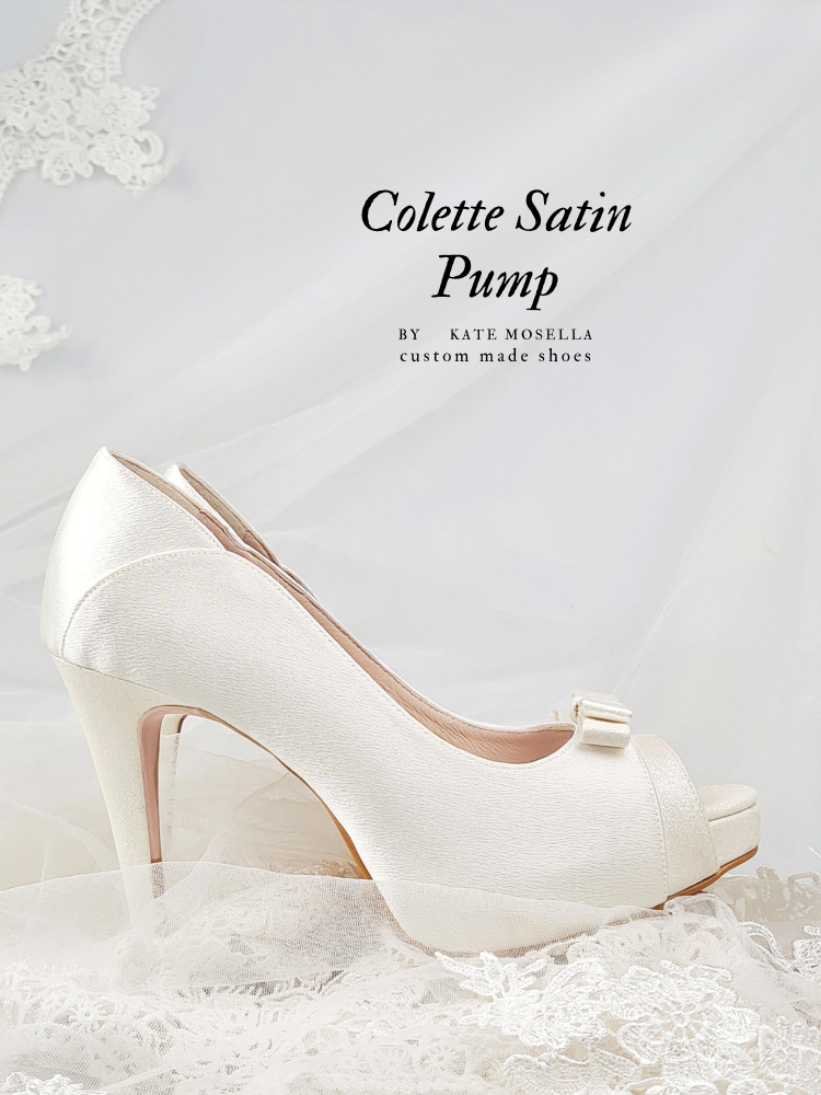 Colette Ivory White Satin Contrast Wedding Shoes (Ready Stock)