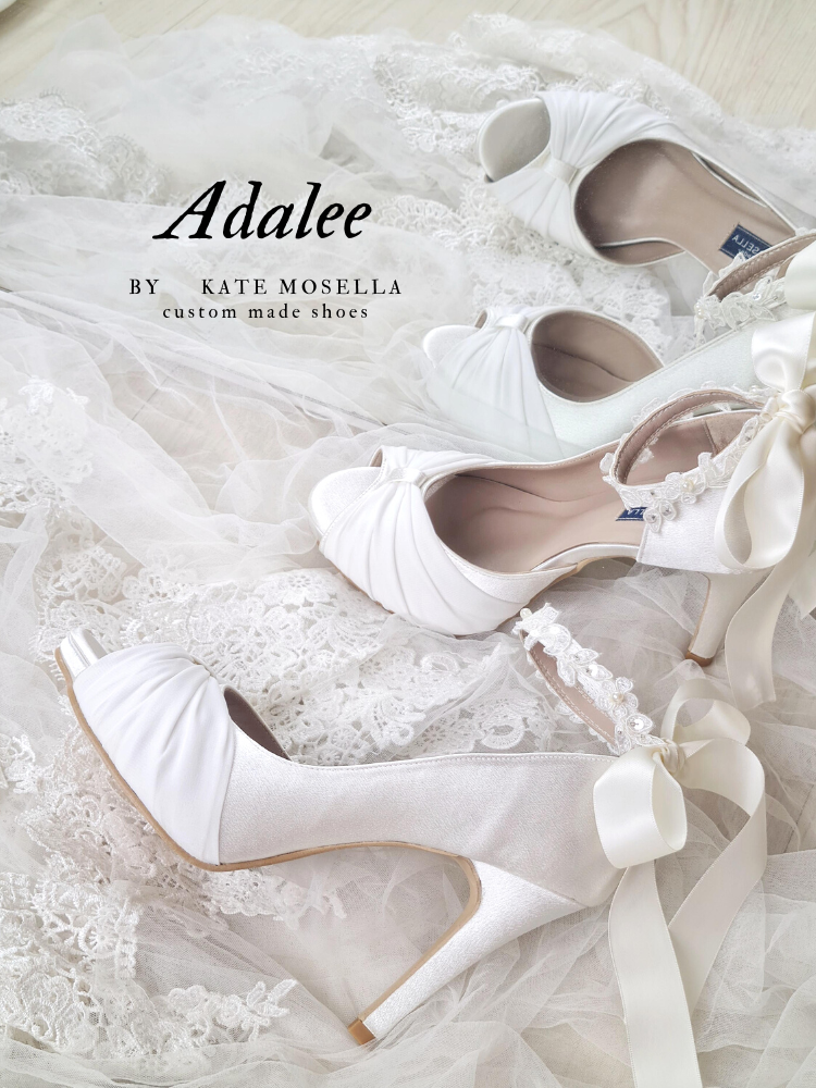 Adalee Ivory White Satin Chiffon With Lace Strap Wedding Shoes