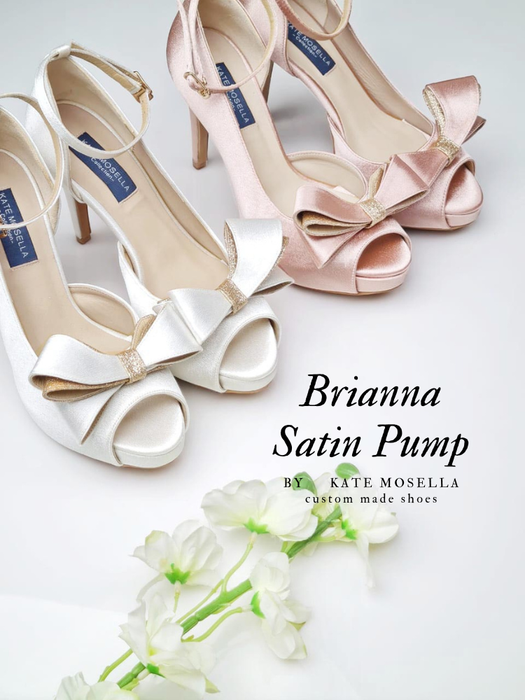 Brianna Nude Pink Satin With Bow Wedding Shoes (Ready Stock)