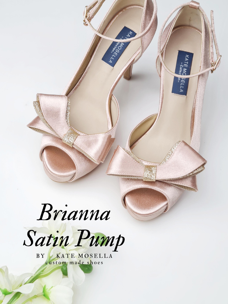 Brianna Nude Pink Satin With Bow Wedding Shoes (Ready Stock)