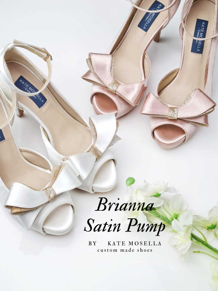 Brianna Ivory White Satin With Bow Wedding Shoes (Ready Stock)