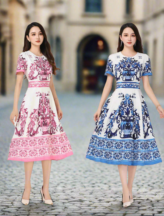 Porcelain Print Dress 316-K12 by Kate Gown