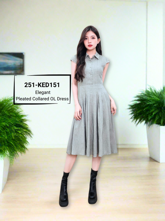 Elegant Pleated Collared OL Dress 251-KED151 by Kate Gown