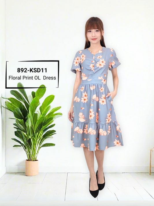 Petal Neck Floral Print OL Dress 892-KSD11 by Kate Gown
