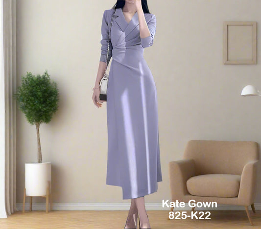 Sophisticated Slim-Fit V-Neck Long Sleeve Office Dress 825-K22 BY Kate Gown