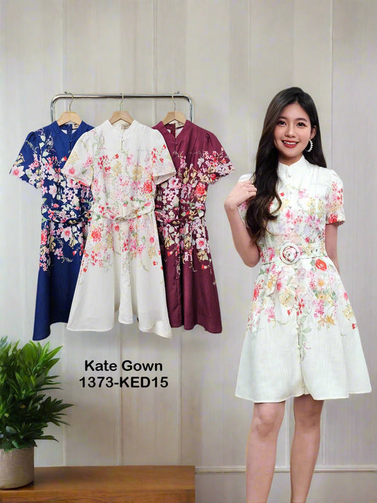 Elegant High Neck Floral Print Office Dress 1373-KED15 by Kate Gown
