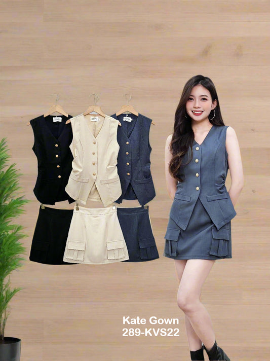 Chic Sleeveless Vest and Skorts Casual Set 289-KVS22 by Kate Gown