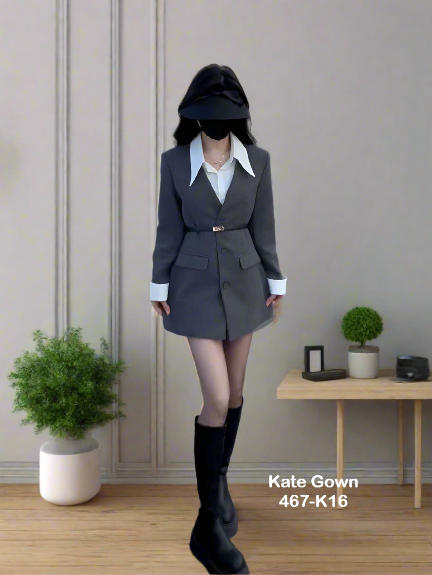 Chic Korean Style Faux Layered Office Dress 467-K16 by Kate Gown