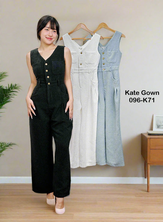 Elegant Woolen Sleeveless V-Neck Jumpsuit 096-K71 by Kate Gown
