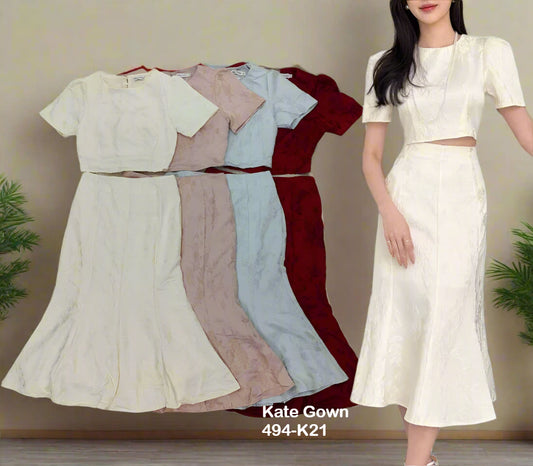 Luxe Satin Jacquard Midi Skirt Set 494-K21 by Kate Gown