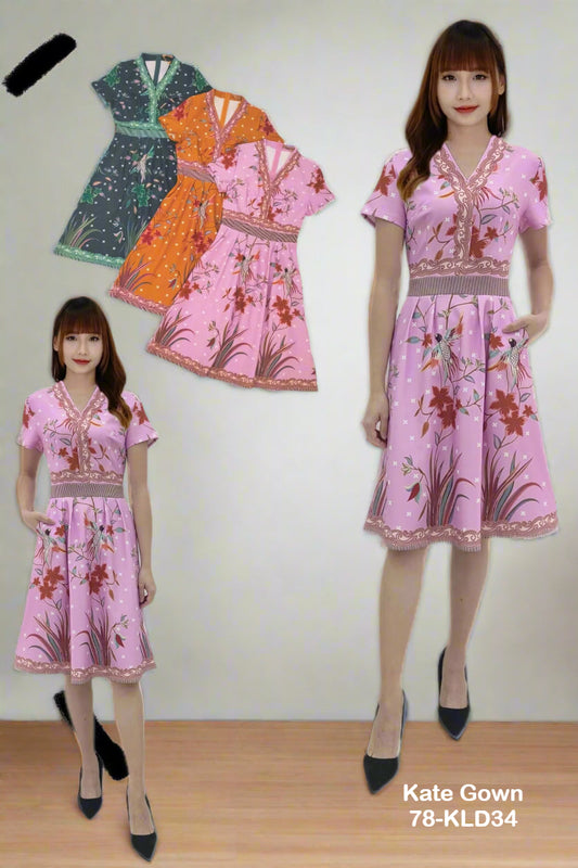 Elegant V-Neck Floral Print Office Dress 78-KLD34 by Kate Gown