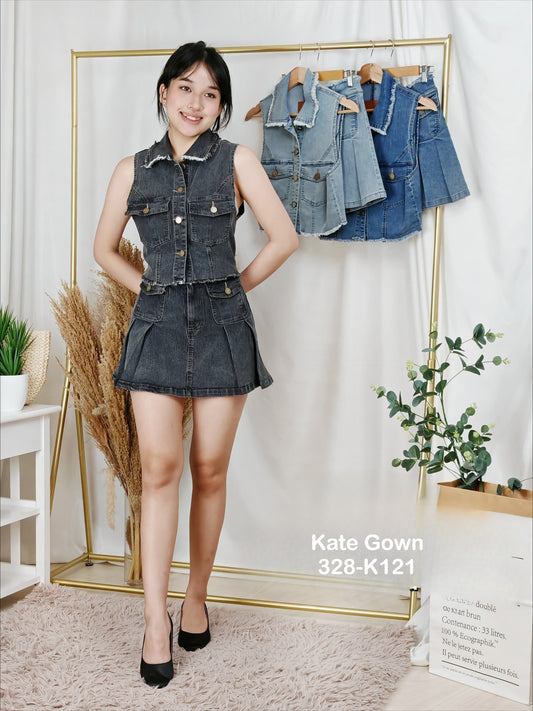 Chic Sleeveless Denim Skirt Set  328-K121 by Kate Gown