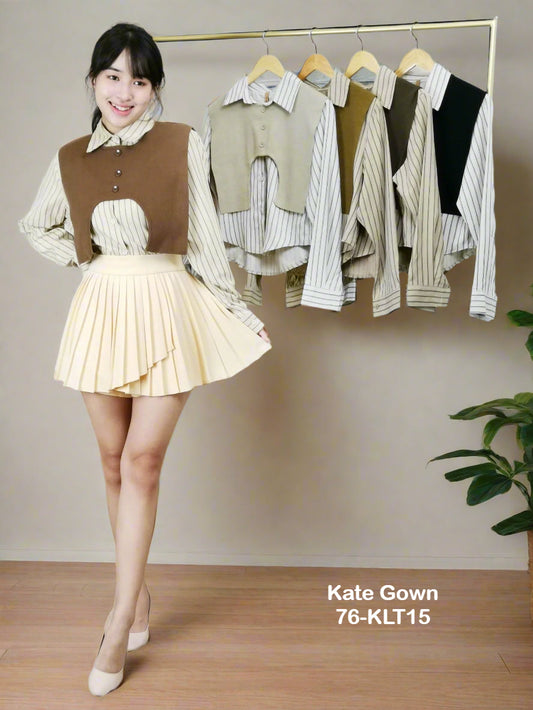 Korean Style Two-Piece Vest and Striped Shirt 76-KLT15 by Kate Gown