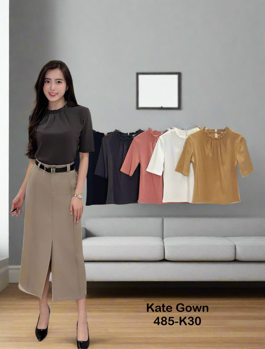 Pleated Neck Ribbed Top 485-K30 by Kate Gown