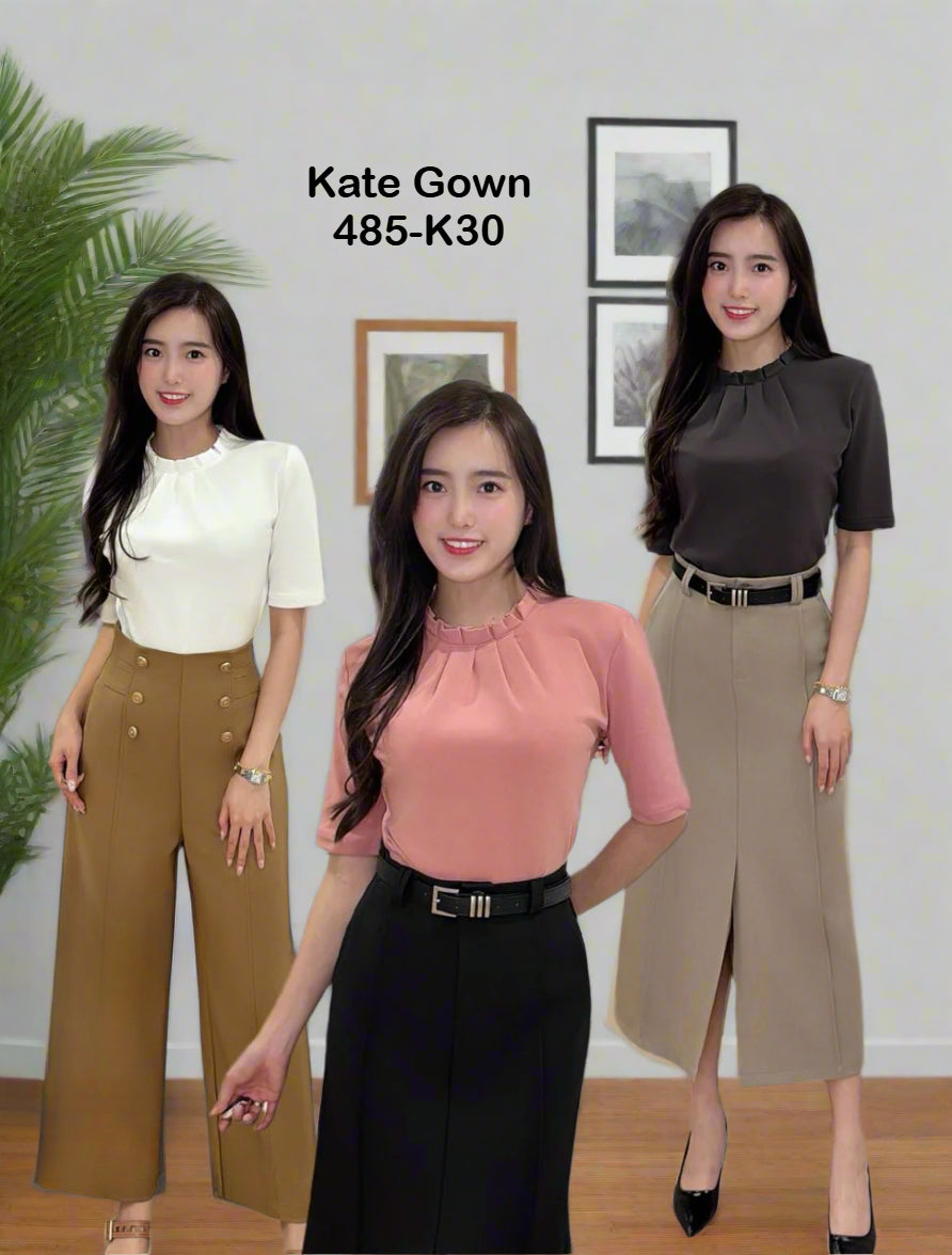 Pleated Neck Ribbed Top 485-K30 by Kate Gown