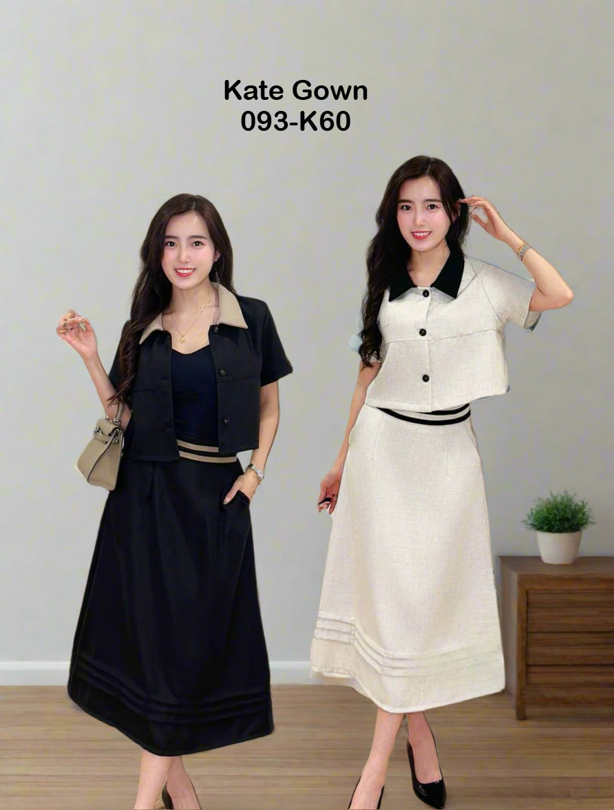 Linen Blend V Neck OL Set 093-K60 by Kate Gown