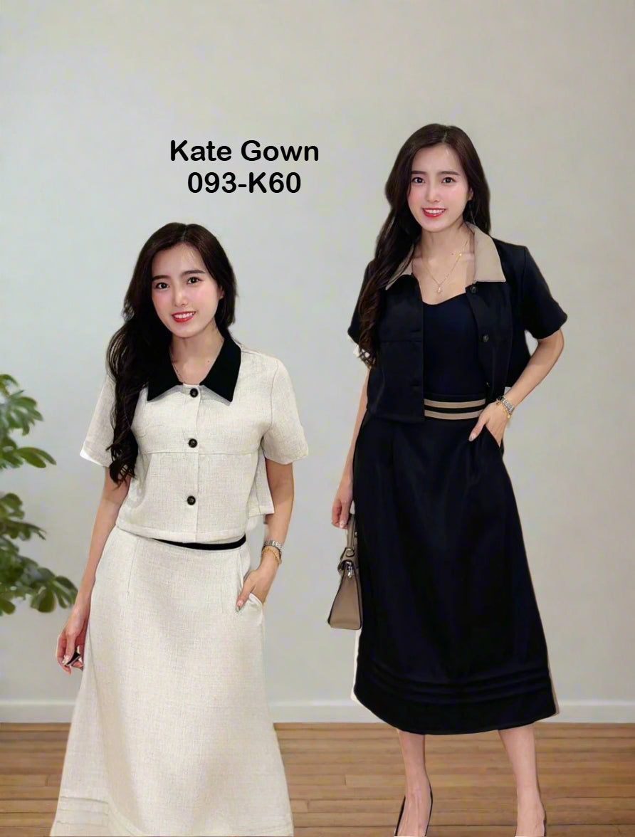 Linen Blend V Neck OL Set 093-K60 by Kate Gown