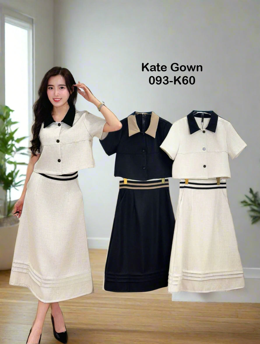 Linen Blend V Neck OL Set 093-K60 by Kate Gown