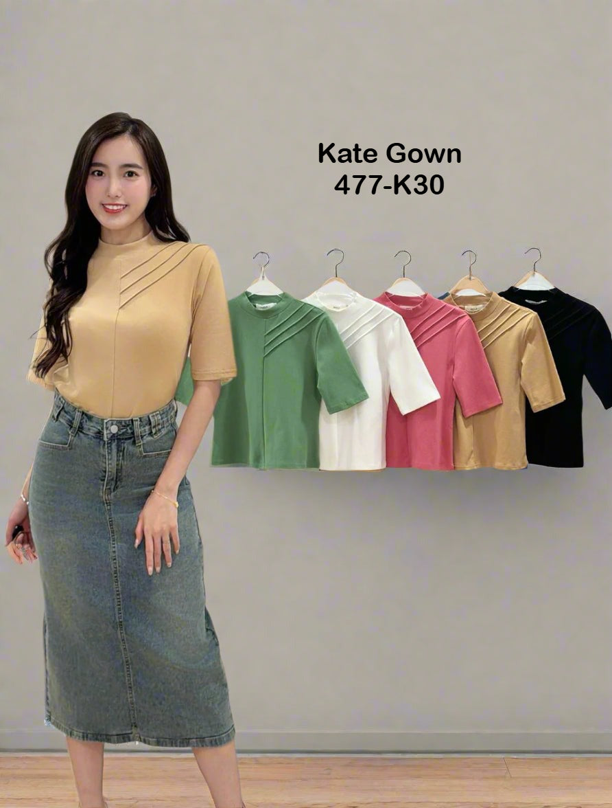 Classic Fit Ribbed Sleeve Tee 477-K30 by Kate Gown