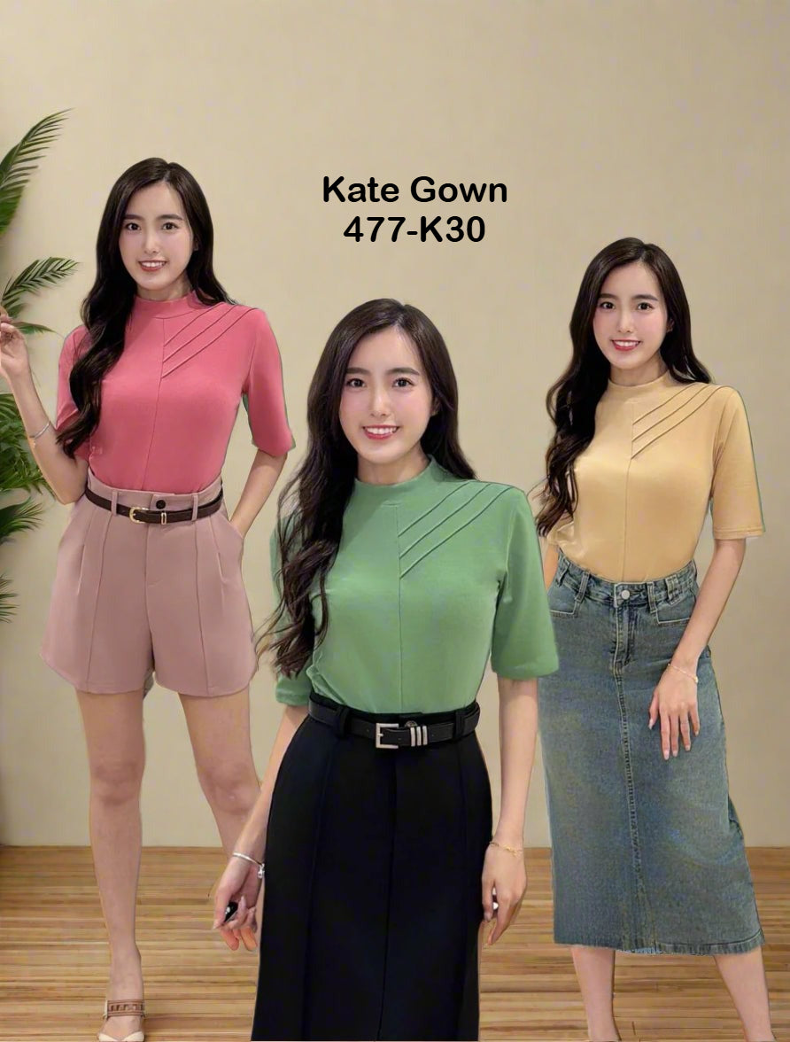 Classic Fit Ribbed Sleeve Tee 477-K30 by Kate Gown