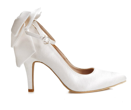 Arlenne Ivory White Satin & Bow Wedding Shoes