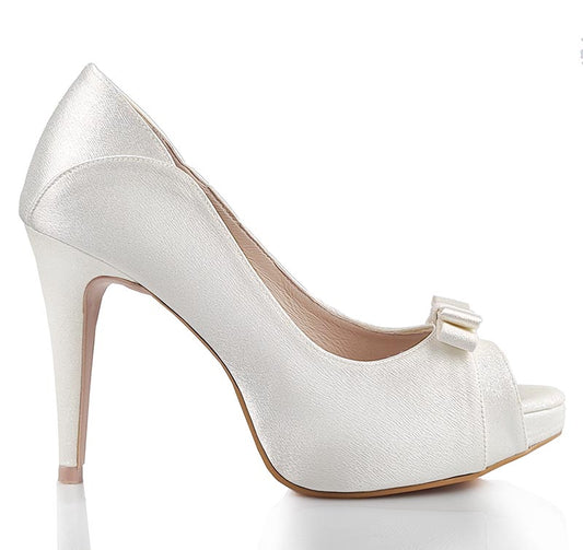 Colette Ivory White Satin Contrast Wedding Shoes (Ready Stock)