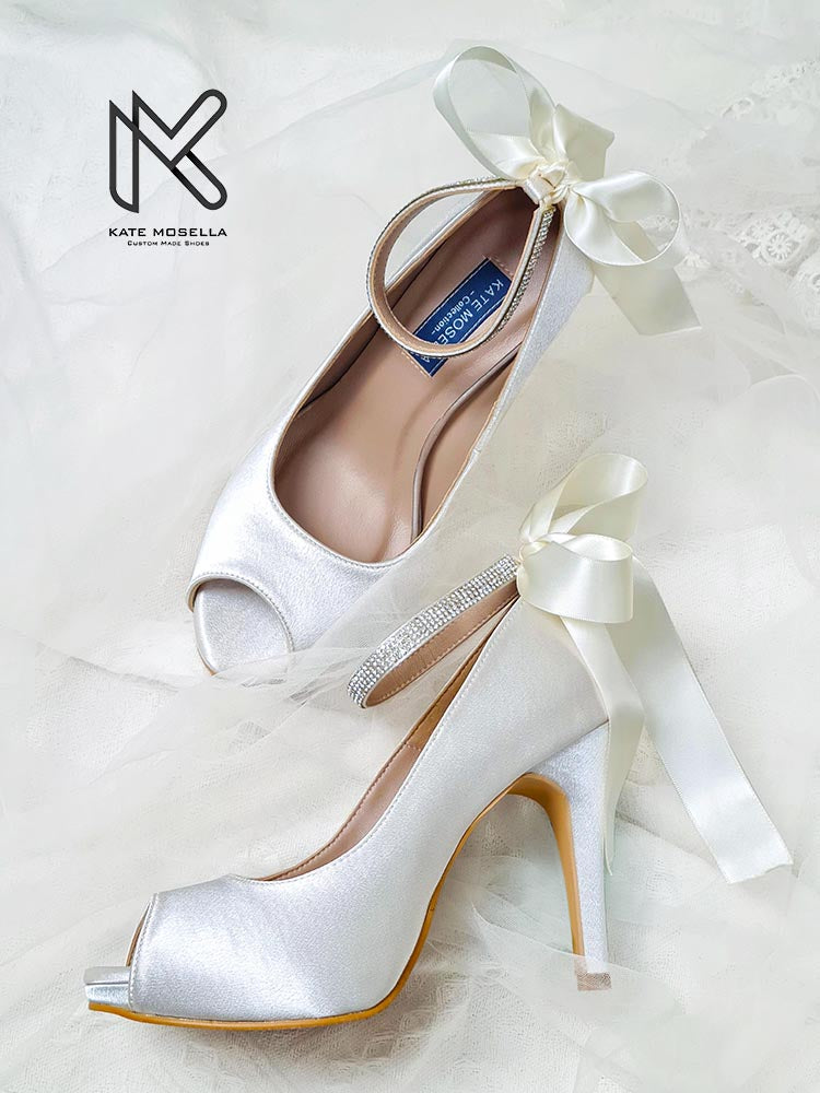 Danielle Ivory White Satin Wedding Shoes(Ready Stock)
